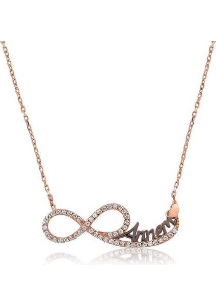 925 Ayar Gümüş Annem Yazılı Sonsuzluk Kadın Gümüş Kolye