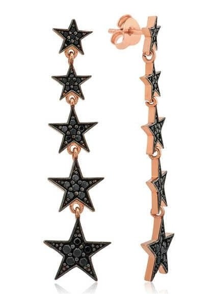 925 Ayar Gümüş Siyah Kayan Yıldızlar Küpe