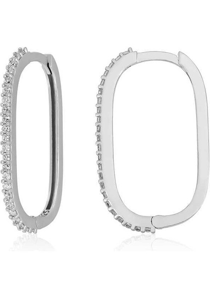 Gümüş Zirkon Taşlı Halka Küpe