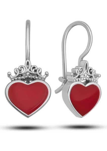 Gümüş Kırmızı Kalp Sallantılı Çocuk Küpe