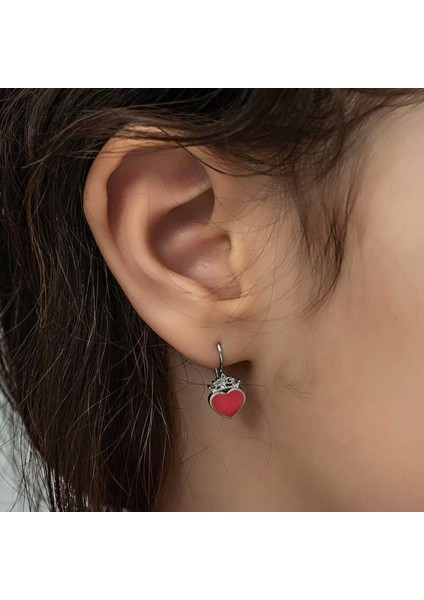 Gümüş Kırmızı Kalp Sallantılı Çocuk Küpe indirimleri