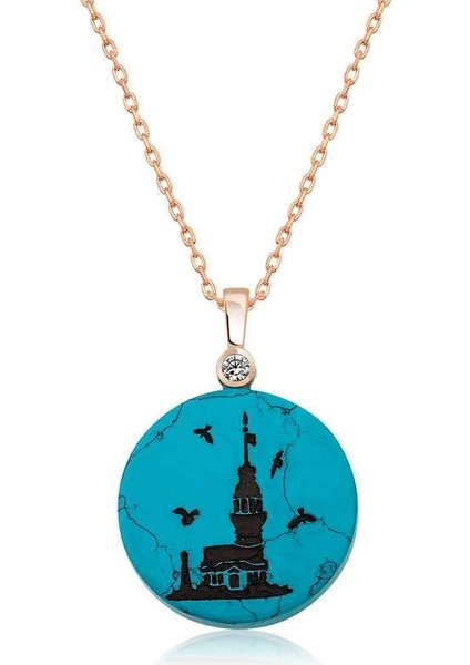 ​925 Ayar Gümüş Kız Kulesi Manzaralı Kadın Gümüş Kolye