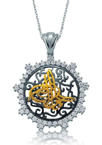 925 Ayar Gümüş Taşlı Tuğra Kadın Gümüş Kolye