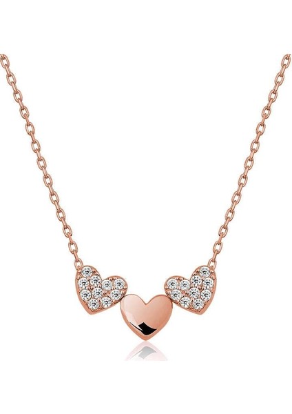 925 Ayar Gümüş Üç Kalp Kadın Gümüş Kolye