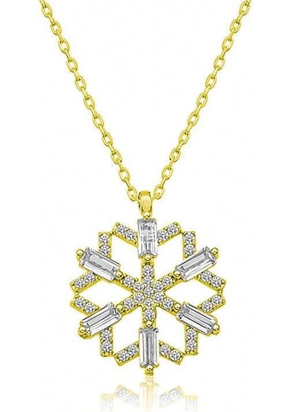 925 Ayar Gümüş Baget Taşlı Kar Tanesi Kadın Gümüş Kolye