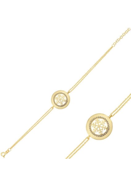 925 Ayar Gümüş Gold Kar Tanesi Bileklik
