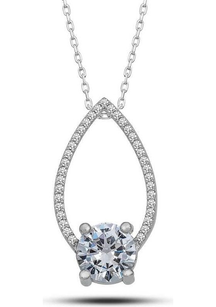 925 Ayar Gümüş Tektaş Damla Kadın Gümüş Kolye