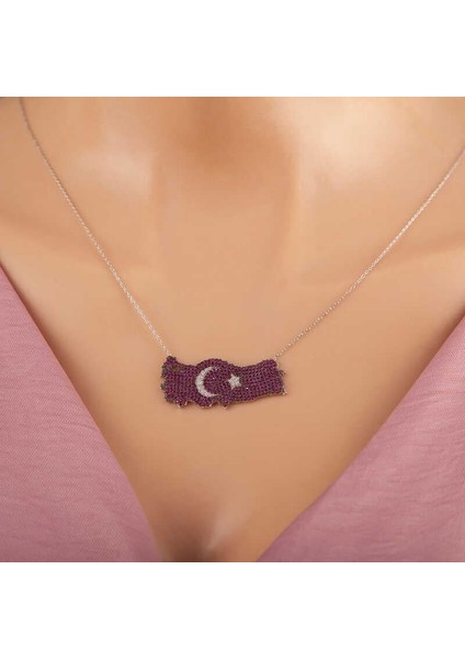 925 Ayar Gümüş Ay Yıldız Türkiye Haritası Kadın Kolye