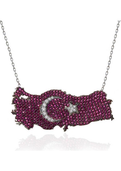 925 Ayar Gümüş Ay Yıldız Türkiye Haritası Kadın Kolye fiyatları