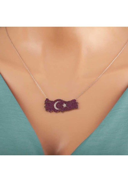 925 Ayar Gümüş Ay Yıldız Türkiye Haritası Kadın Kolye modelleri