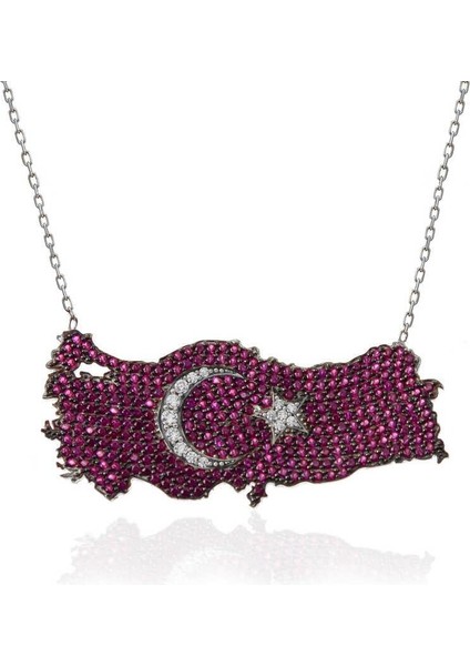 925 Ayar Gümüş Ay Yıldız Türkiye Haritası Kadın Kolye fırsatları