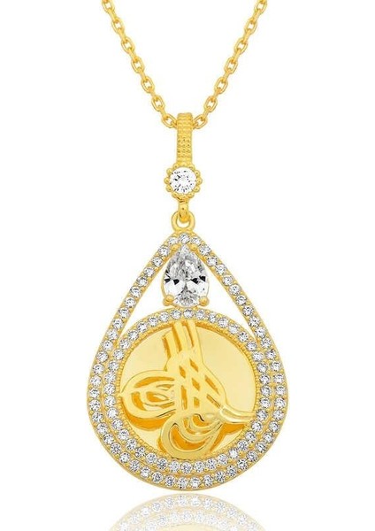 Gümüş Gold Kaplama Damla Tuğralı Kadın Kolye fiyatları