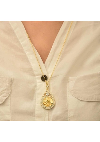 Gümüş Gold Kaplama Damla Tuğralı Kadın Kolye fırsatları