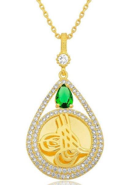 Gümüş Gold Kaplama Damla Tuğralı Kadın Kolye indirimleri