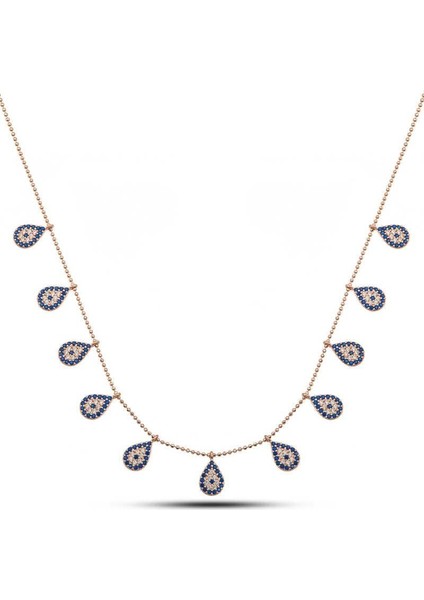 Gümüş Rose Damla Nazarlı Şans Kadın Kolye