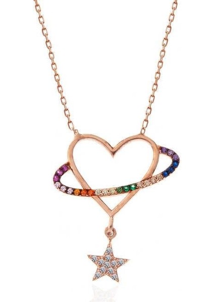 925 Ayar Gümüş Rose Kalp Yıldız Kadın Kolye fiyatları