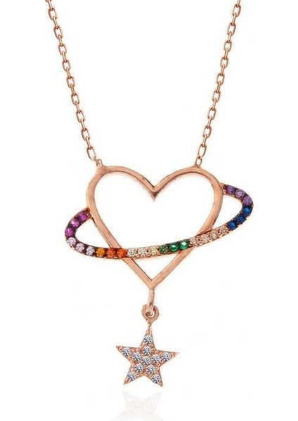 925 Ayar Gümüş Rose Kalp Yıldız Kadın Kolye modelleri