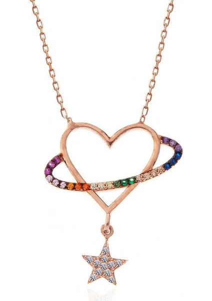 925 Ayar Gümüş Rose Kalp Yıldız Kadın Kolye indirimleri