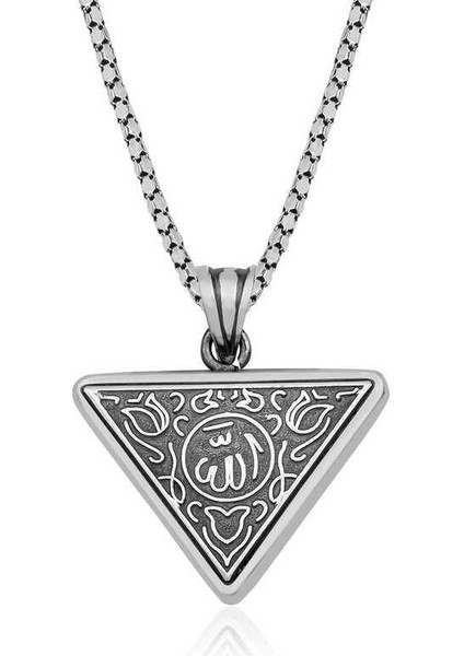 925 Ayar Gümüş Üçgen Allah Yazılı Cevşen Dualı Kolye