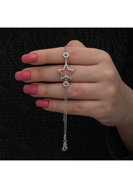 925 Ayar Gümüş Yıldız Nazarlı Kadın Bileklik fiyatları