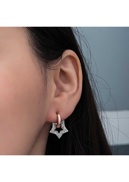 Gümüş Rose Sallantılı Yıldız Kadın Küpe modelleri
