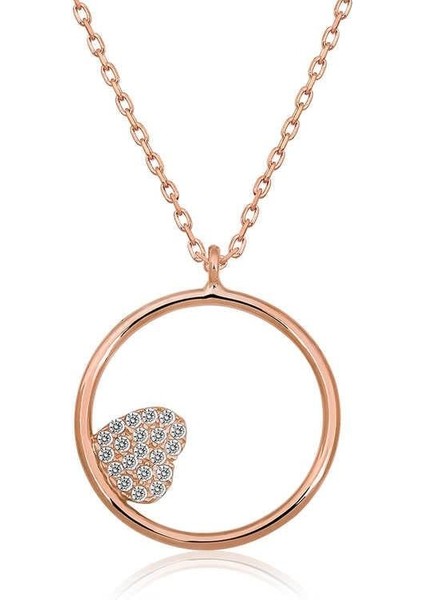 925 Ayar Gümüş Kalp Detaylı Halka Kadın Gümüş Kolye