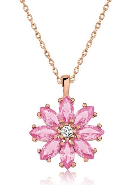 925 Ayar Gümüş Rose Pembe Çiçek Kadın Gümüş Kolye fiyatları