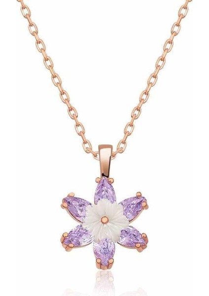 925 Ayar Gümüş Rose Lila Lotus Çiçeği Kadın Gümüş Kolye fiyatları