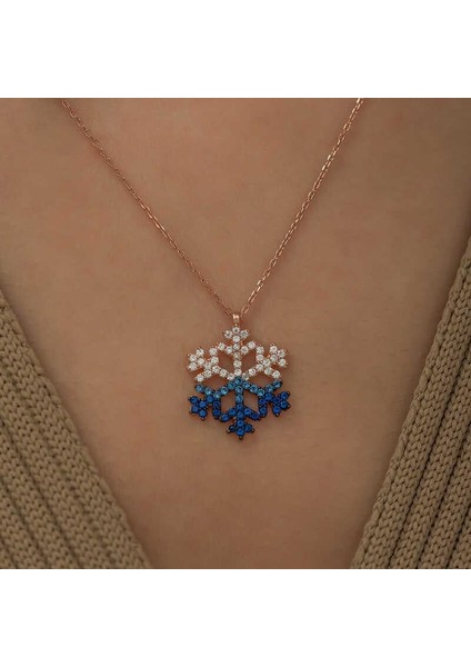 925 Ayar Gümüş Mavi Taşlı Kar Tanesi Kadın Gümüş Kolye fiyatları