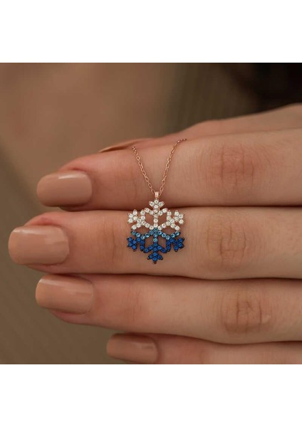925 Ayar Gümüş Mavi Taşlı Kar Tanesi Kadın Gümüş Kolye modelleri