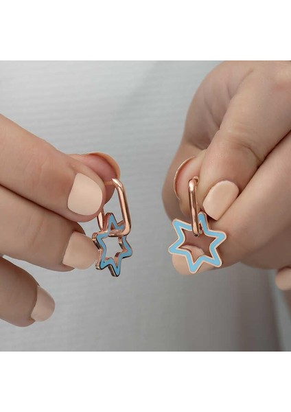 Gümüş Fosforlu Mavi Yıldız Küpe modelleri