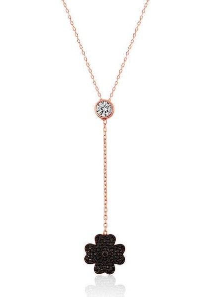 925 Ayar Gümüş Siyah Yonca Kadın Gümüş Kolye