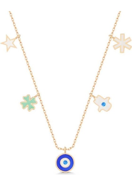 925 Ayar Gümüş Rose Nazarlı Şans Kadın Kolye