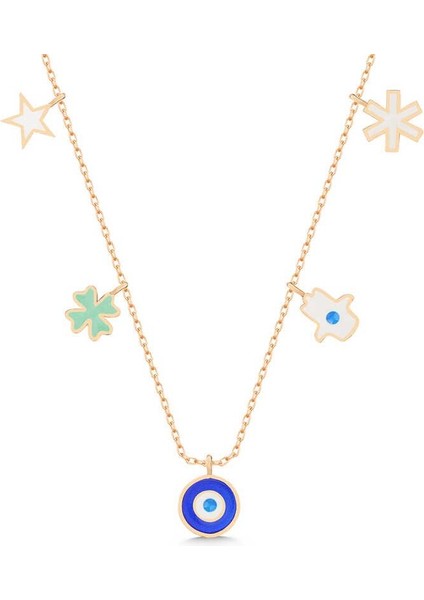 925 Ayar Gümüş Rose Nazarlı Şans Kadın Kolye fırsatları