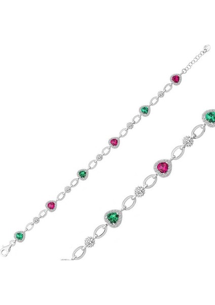 925 Ayar Gümüş Renkli Kalpler Bileklik