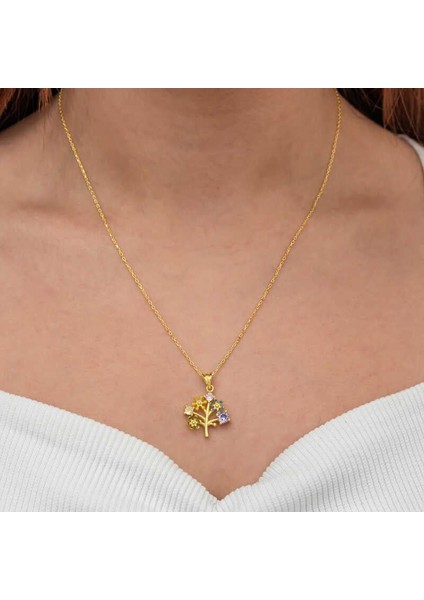 Gümüş Gold Renkli Hayat Ağacı Kadın Kolye modelleri