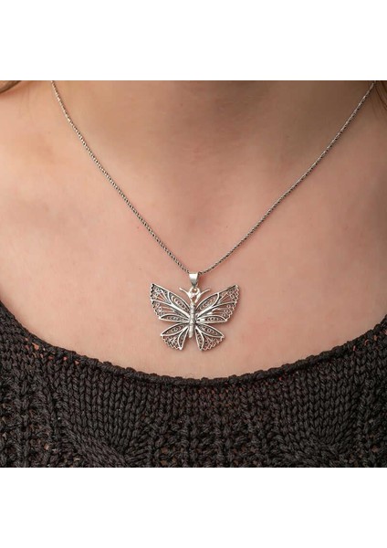 Gümüş Telkari Kelebek Kadın Kolye fırsatları
