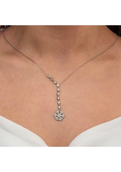 Gümüş Sıralı Zirkon Taşlı Kar Tanesi Kadın Kolye fiyatları