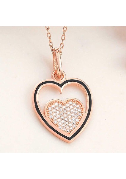 925 Ayar Gümüş Rose Kalp Kadın Kolye