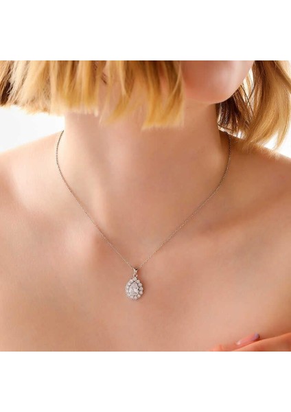 925 Ayar Gümüş Damla Zirkon Taşlı Kadın Kolye fiyatları