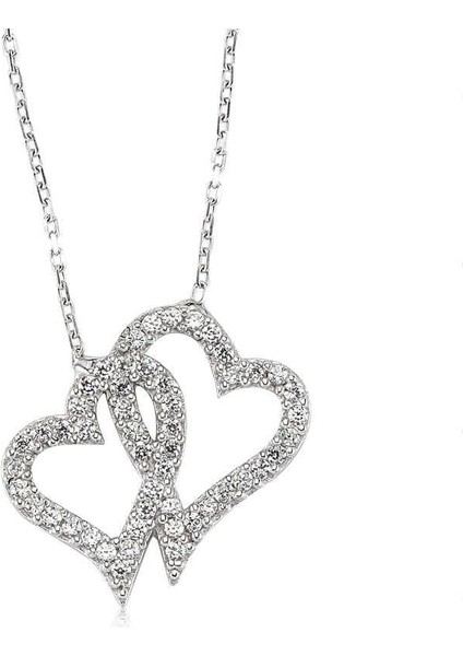 925 Ayar Gümüş Iki Kalp Kadın Gümüş Kolye