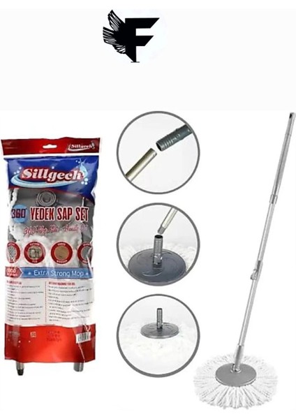 Gri Döner Başlıklı Yedek Mop Takımı, Tüm Temizlik Amaçlı Kullanım Için Uygun