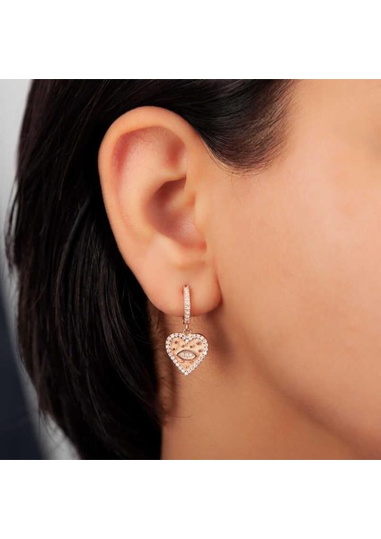 Gümüş Rose Kalp Sallantılı Kadın Küpe