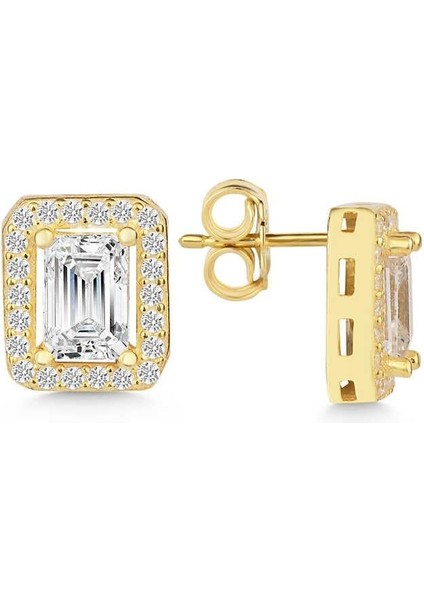 Gümüş Gold Beyaz Baget Taşlı Çivili Kadın Küpe fiyatları