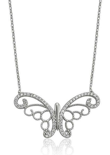 925 Ayar Gümüş Kelebek Bayan Kolye