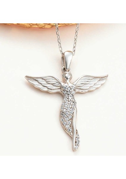 925 Ayar Gümüş Kanatlı Melek Kadın Kolye