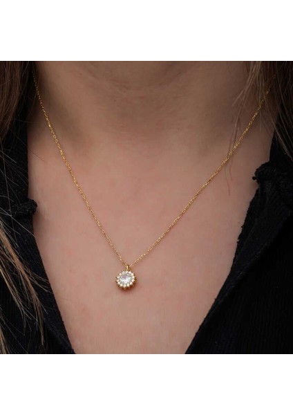 925 Ayar Gümüş Gold Minimal Yuvarlak Anturaj Kadın Kolye fırsatları