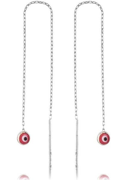 925 Ayar Gümüş Zincirli Pembe Nazar Küpe fiyatları