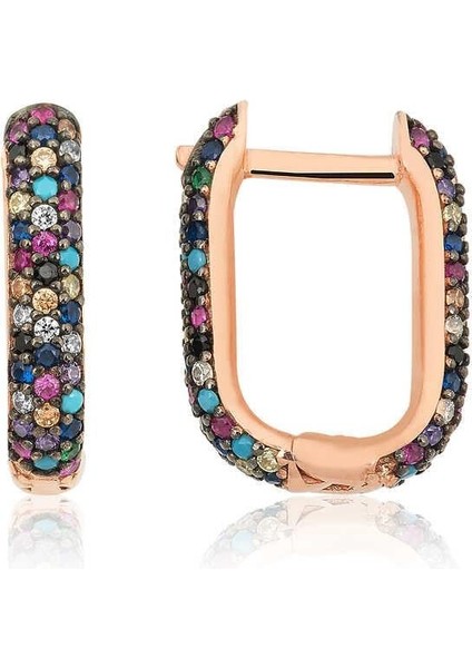 Gümüş Çift Taraflı Mix Taşlı J Bayan Küpe