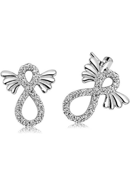 925 Ayar Gümüş Kanatlı Sonsuzluk Çivili Küpe